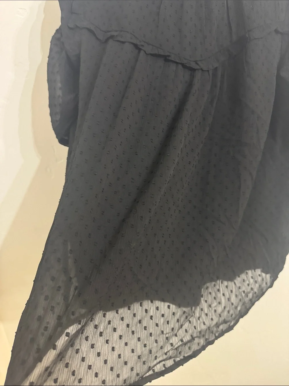 NWT LOFT Black Swiss Dot Ruffle Blouse Sheer Puff Sleeve Mock Neck Adjustable M